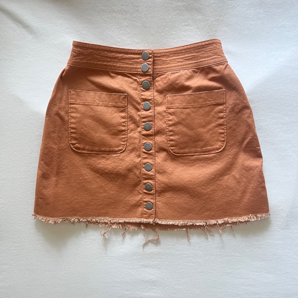 Madewell High Wasted Rust Brown Button- Snap Skirt with Pockets; 70’s western
